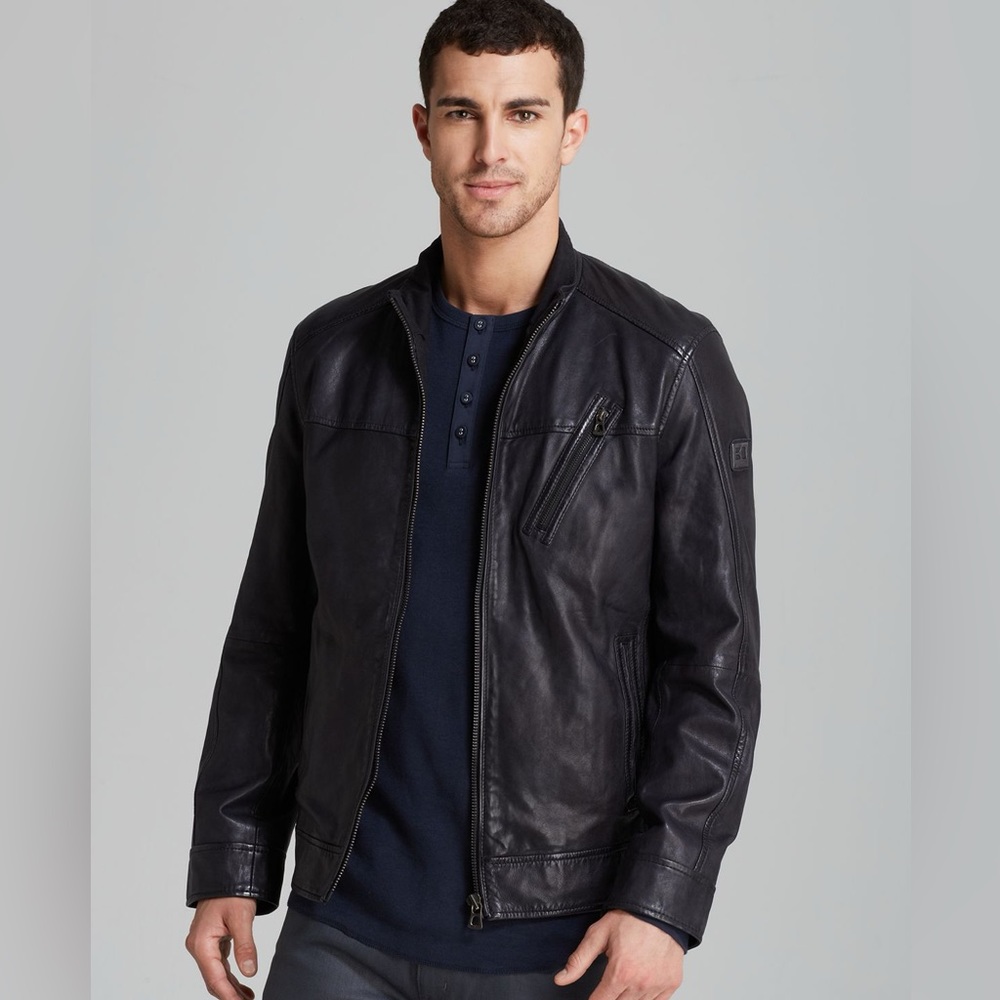 HUGO BOSS Orange Genuine Leather Solid Jips Black Jacket Size US 46R